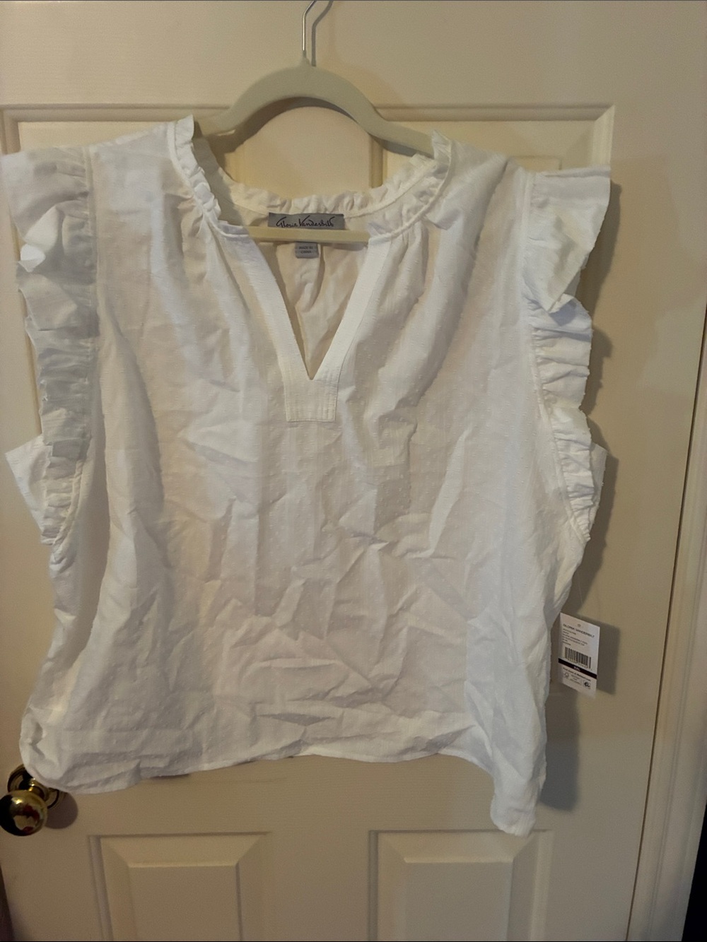 Gloria Vanderbilt White Ruffle Sleeve V-Neck Blouse